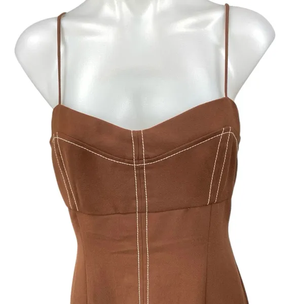 Zara Brown Sleeveless Pleated Cami Camisole Tank Slit Sheath Midi Dress Size M - Image 3