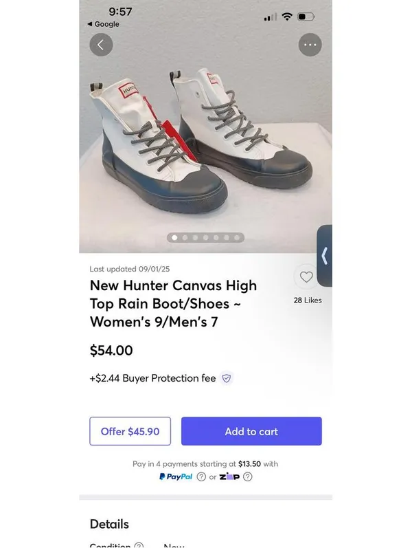 Hunter for Target White and Black High-Top Canvas Sneakers M6.5/W8.5 - Image 8