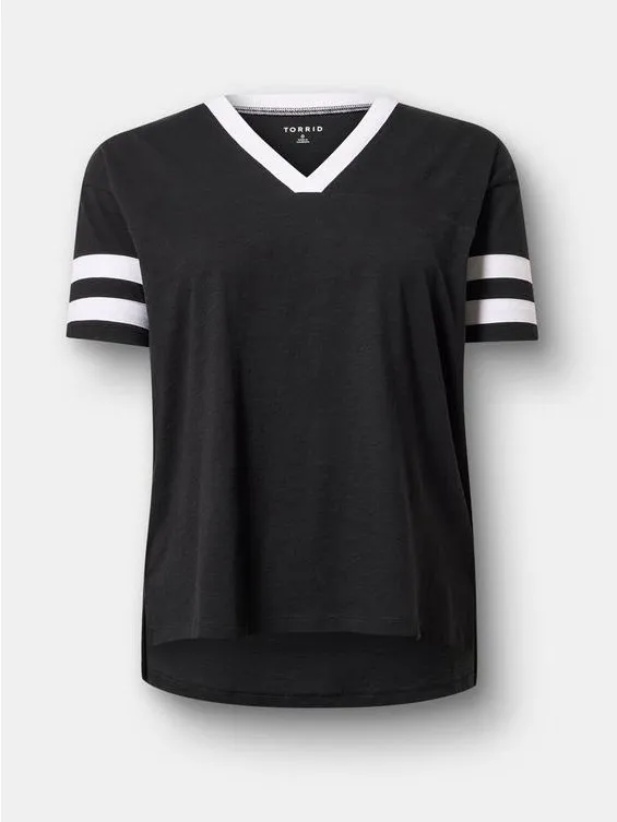 Torrid M/L 10/12 Super Soft Varsity V-Neck Tee Black White Collegiate NWT - Image 9