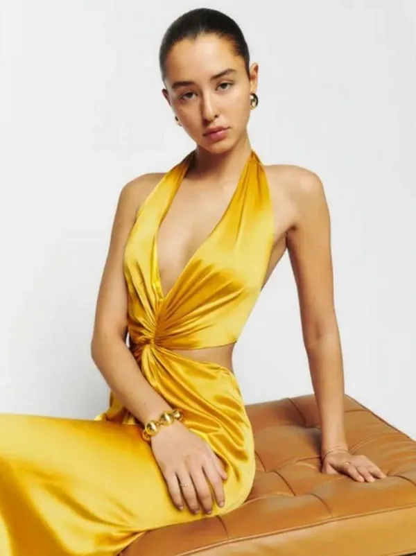 💕REFORMATION💕 Nerida Silk Dress ~ Tumeric 10 NWT - Image 3