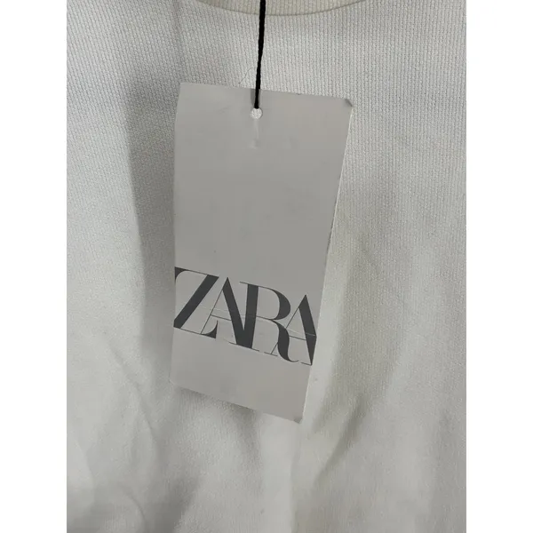 Zara Women Midi Dress White Ruched Mock Neck Cap Sleeve Medium - Image 5