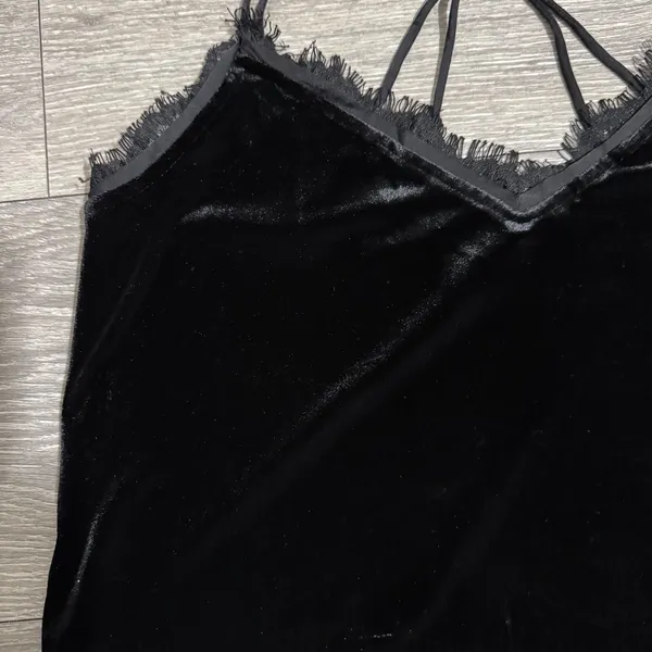 Abercrombie & Fitch Black Y2K Velvet Lace Trim Cami Tank Whimsigoth‎ Top Women S - Image 6