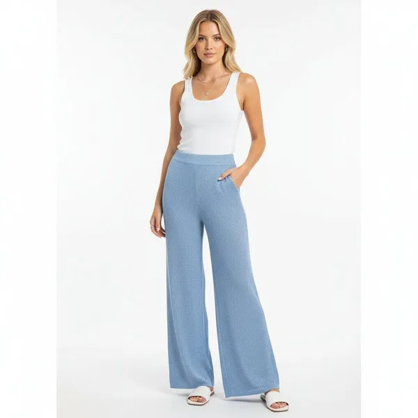 Boston Proper Blue Rhinestone Trim Knit Wide Leg Lounge Pants M - Image 7