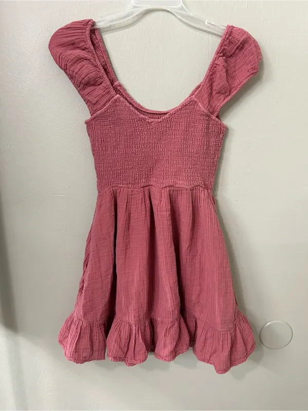 American Eagle Pink Cotton Gauze Ruffle Dress Sz XS - Image 3