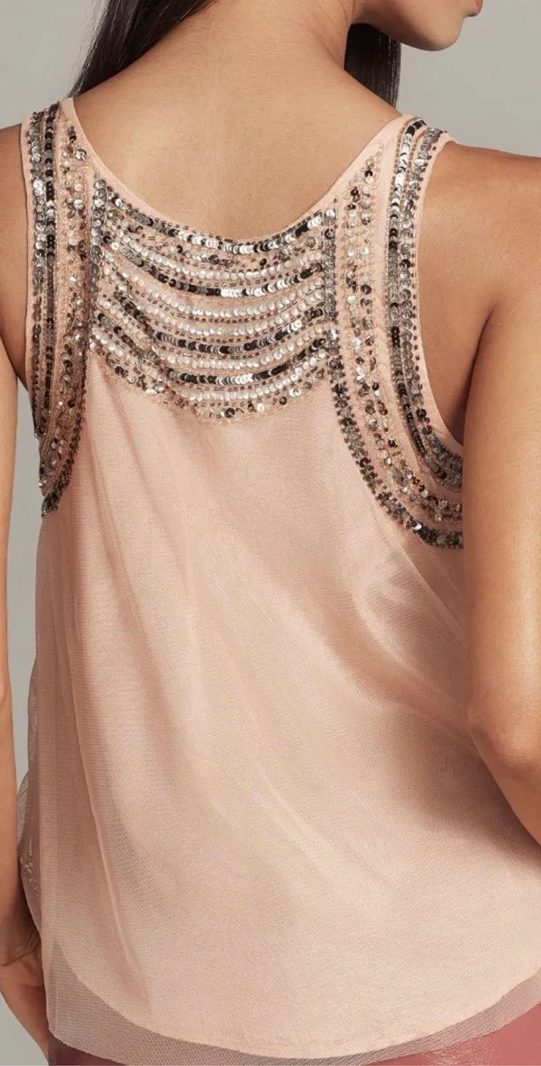 Anthropologie Sequin Embellished Stripe Tank Top, Size M - Image 2