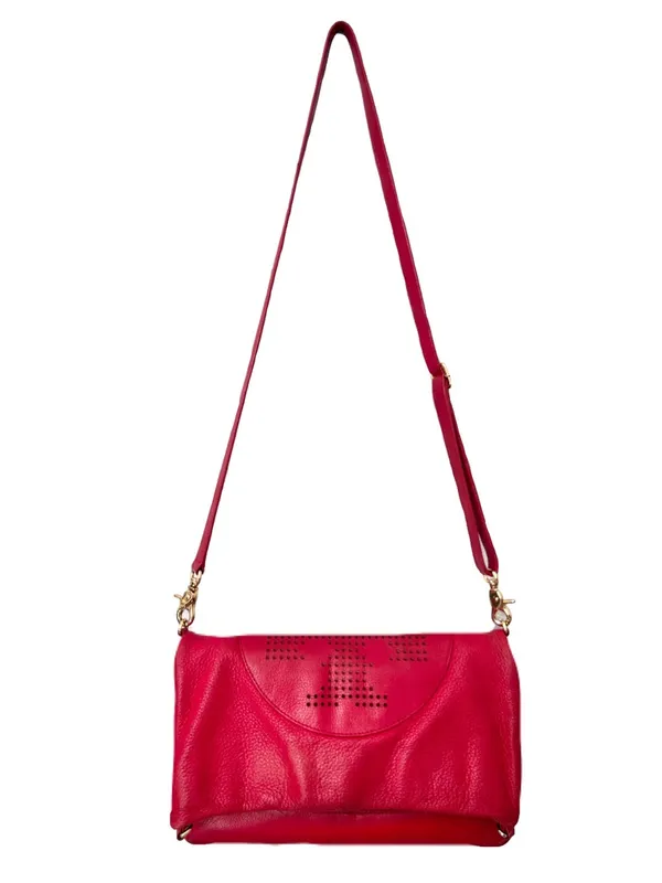 Tory Burch Red Leather ‘Kipp Foldover’ Convertible Messenger Crossbody Clutch - Image 2