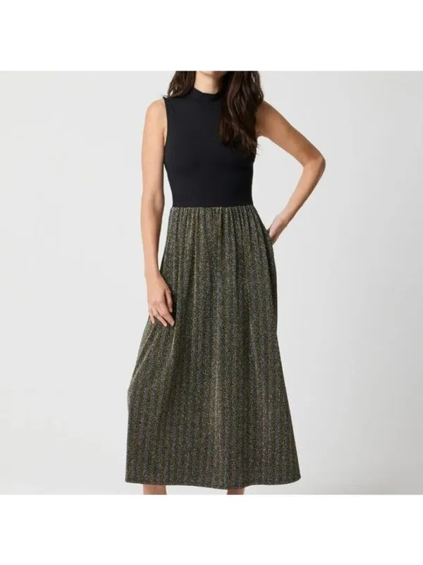 J CREW Black Gold Mockneck Mixed-Media Sparkle MIDI Dress Size XS NEW NWT - Image 3