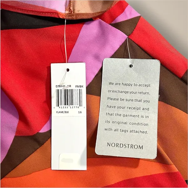 Donna‎ Morgan 16 Red Abstract A Line Bell Sleeve Dress Homecoming Wedding Guest - Image 8
