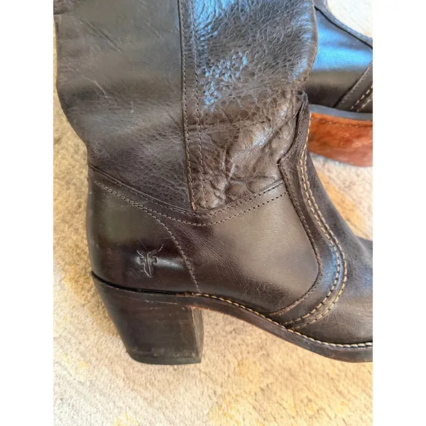 Frye Jane Stitch Boots Womens Sz 7 Brown Leather Riding Knee High Block Heel - Image 5