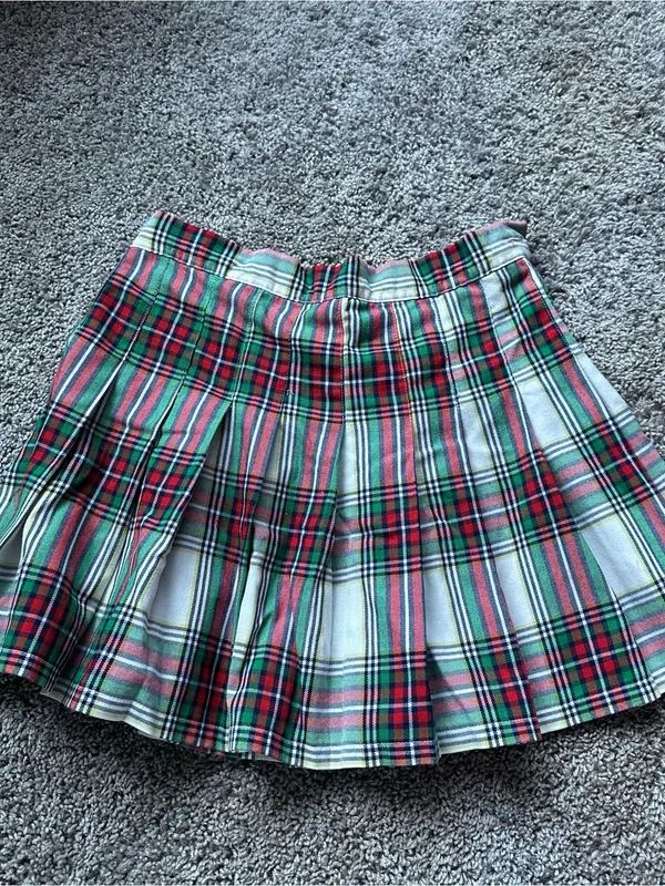 aerie Plaid Pleated Mini Skirt - Red, Green & White - Image 2