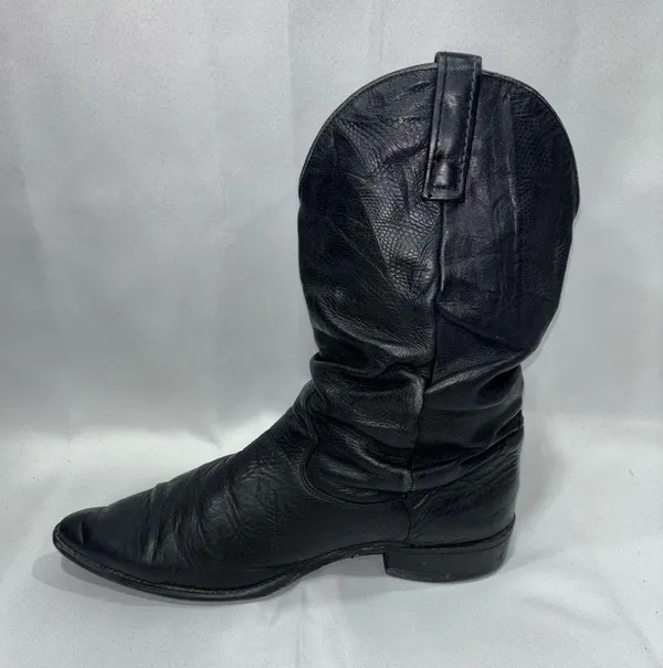 Slouch Soft Leather Cowboy Boots Black Size 8.5 - Image 6