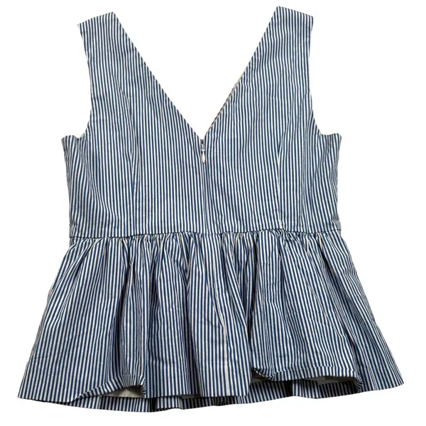 J Crew Always Peplum Top Womens 4 Blue Poplin Striped Tank Oarsman K0818 - Image 4