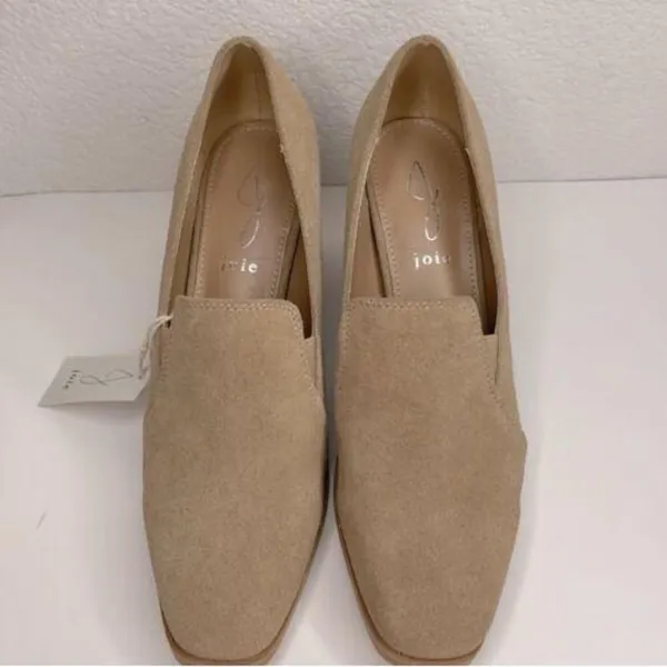 NEW Anthropologie Tan Leather Block Heels Shoes 8.5 Wevenly Suede Closed Toe - Image 4