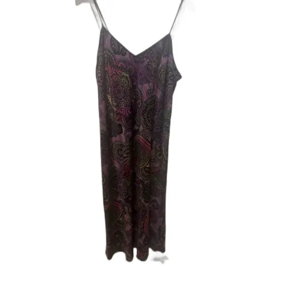 Natori Slip Dress Chemise Spaghetti Straps Purple Paisley Multicolor Midi Size L - Image 5