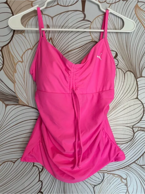 Puma Hot Pink Strappy Athletic Tank Top Women’s Ruched Front – Size M - Image 2