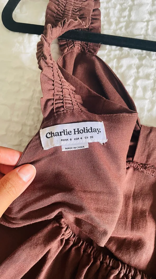 Charlie Holiday Chocolate Brown Linen Dress - Image 4