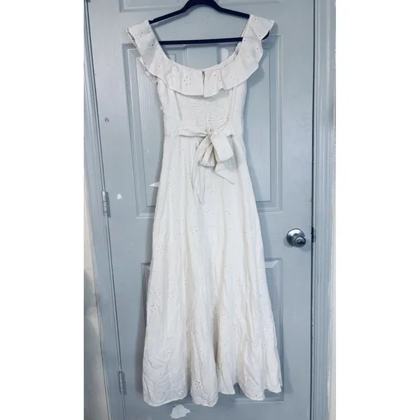 Zara eyelet off shoulder ivory midi cottage women’s dress smocked runs small* - Image 8