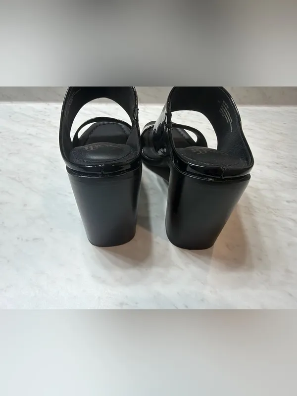 Sofft Sheila Womens 9M Black Patent Leather Block Heel Slide Sandals Square Toe - Image 4