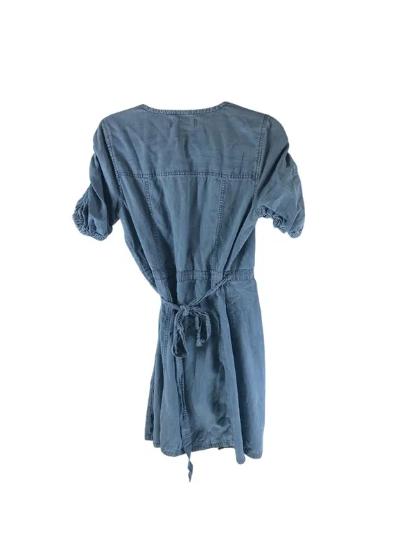 Frame Chambray Wrap Dress Ruched Sleeve Mini Blue M? - Image 3