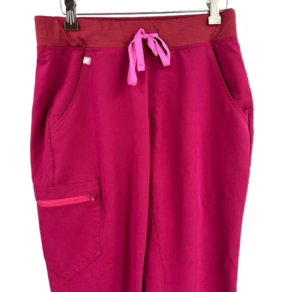 Figs Zamora Scrub Pants Dark Pink Drawstring Jogger Style Cargo Pocket Small - Image 2