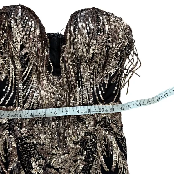 Faeriesty Sequin Mermaid Gown‎ Sz S Black Gold Strapless Evening Formal Prom - Image 8