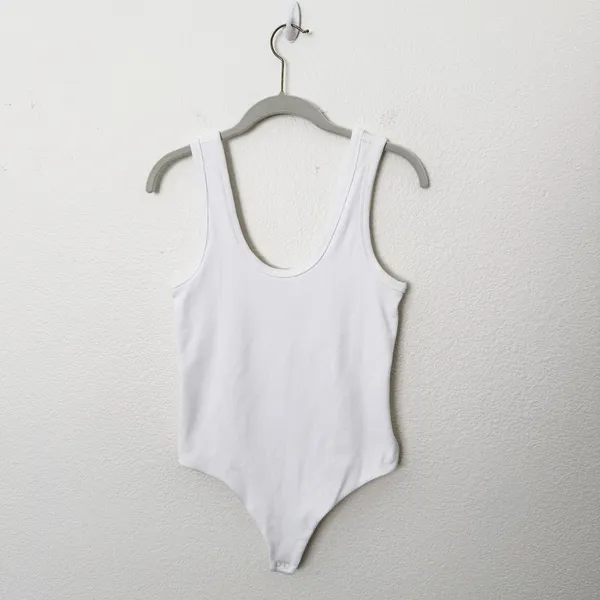 [Nuuds] White Ribbed Knit Scoop Neck Sleeveless Tank Bodysuit Top Size Medium M - Image 3