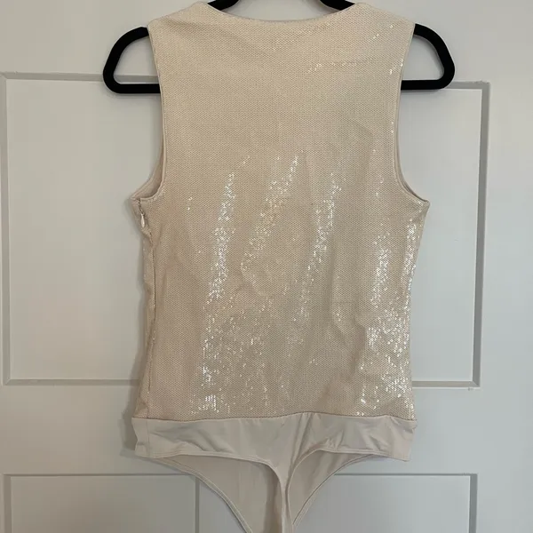 Express Cream Sequin Bodysuit - Image 2