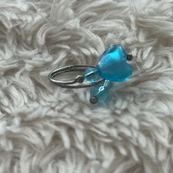 Silver Blue Beaded Ring Fashion Jewelry Iridescent Artisan Made - Image 3