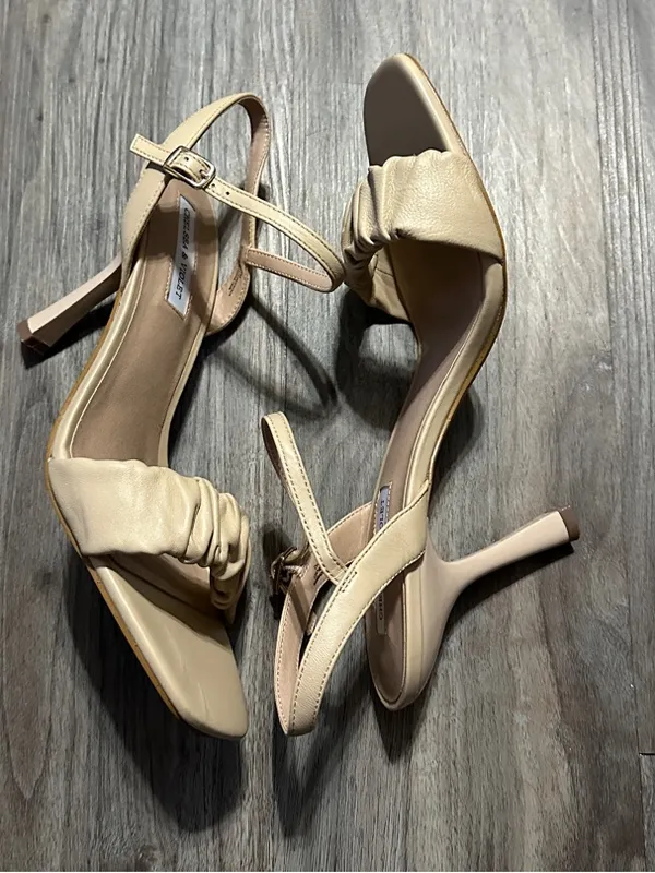 Chelsea & Violet Nude Ruched Ankle-Strap Heels - Image 13