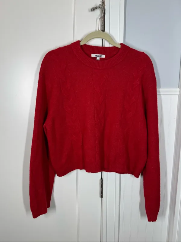 Madewell Crimson red CloudSoft Drop-Shoulder Sweater Size medium Nautical preppy - Image 2