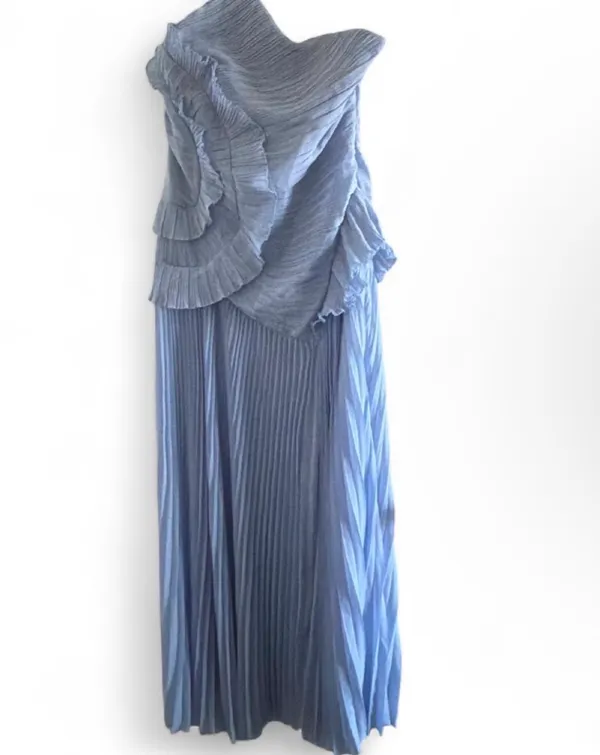 NWT Lulus Magdalene Powder Blue Pleated Asymmetrical Maxi Dress Size XL - Image 3