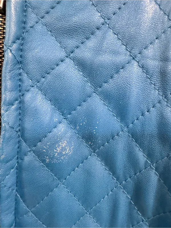 VTG Newport News Quilted Leather Jacket Size 6 Blue Collarless Zip Front - Image 8