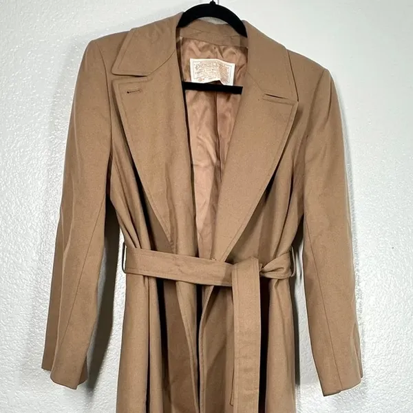 8/M Trench Coat Long Jacket Pendleton classic camel 100%pure virgin wool Vintage - Image 5