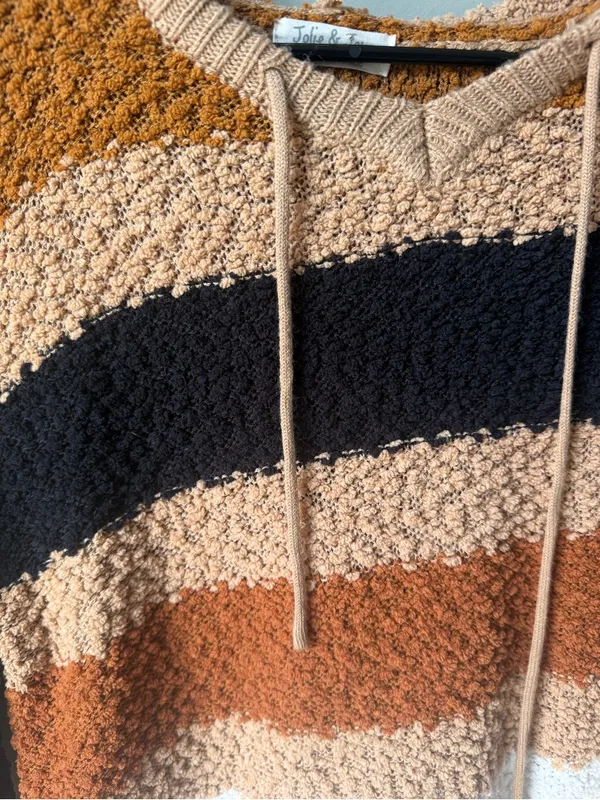 Striped Popcorn Knit Hooded Sweater Women’s - Image 3