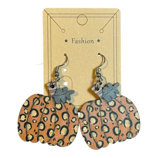 Pumpkin Earrings Women OS Orange Leopard Print Halloween Fall Festive‎ - Image 2