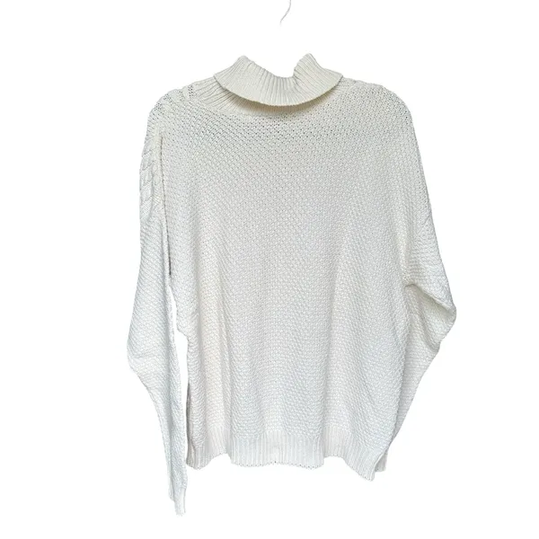 Vintage 90s Fisherman Style Cable‎ Knit Turtleneck Sweater Ivory Cotton USA L - Image 2