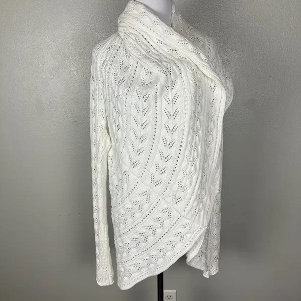 CAbi Cardigan Sweater Large Ivory Cotton Open Knit Crochet Draped Preppy Boho L‎ - Image 9