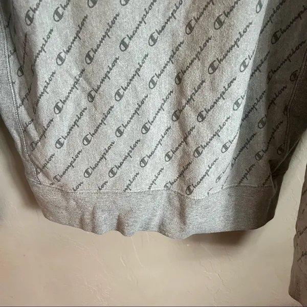 Champion Gray Reverse Weave All Over Logo‎ Pullover Sweater - Image 6