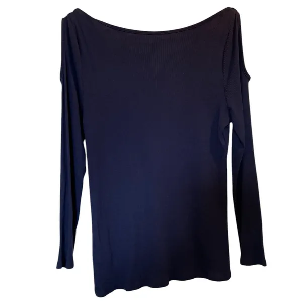 ANTHROPOLOGIE Navy Blue Cold Shoulder Ribbed Long Sleeve Top Blouse - Sz Medium - Image 4