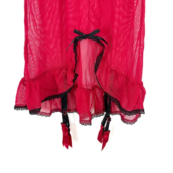 Frederick's of Hollywood Red Lace Babydoll Garter Lingerie Top - Image 9