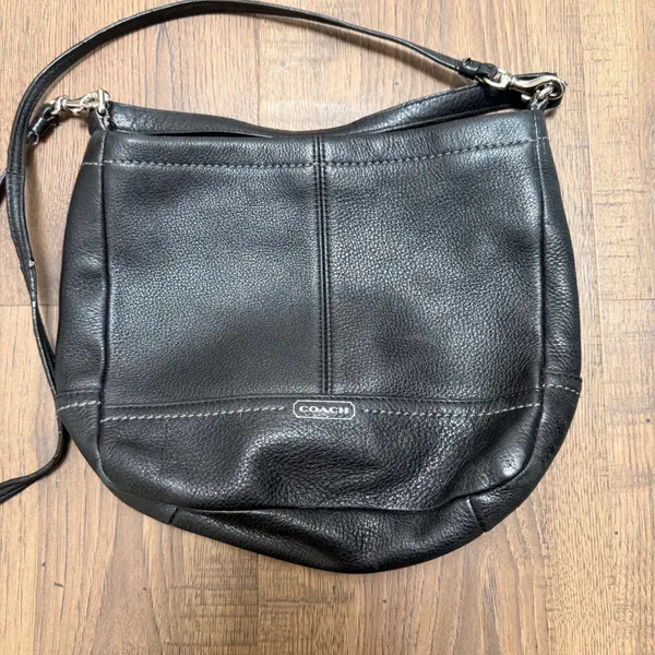 Coach Park Hobo Black Pebbled Leather Crossbody Bag Teal Lining Zip Top Purse - Image 2