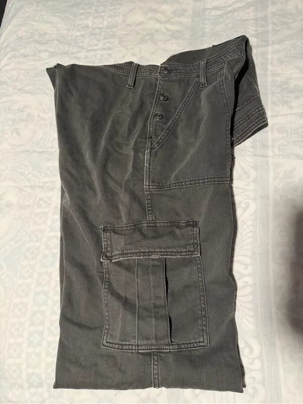 aerie baggy gray Cargo Denim Overalls wide leg size M - Image 8