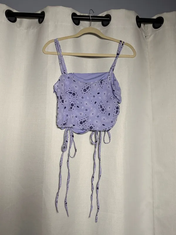 Sugar Thrillz by Dolls Kill Purple Paisley Ruched Crop Top Size Medium - Image 3