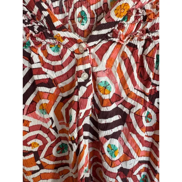 Anthropologie Maeve Short-Sleeve‎ Ruffle Yoke Colorful Blouse size xs - Image 4
