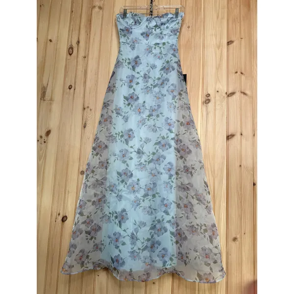 NWT Lulus Chic Preciousness Light Blue Floral Organza Bustier Maxi Dress Size XS - Image 2