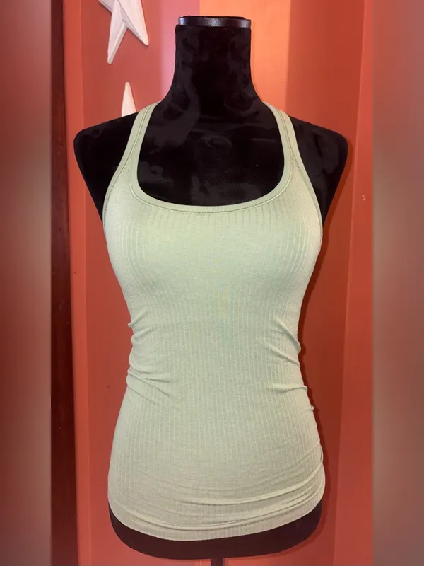 Lululemon Ribbed Sage Green Scoop Neck Tank Top with Built in Bra - Image 2