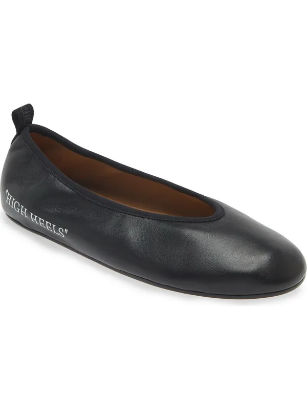 OFF-WHITE Leather Slip On Ballet Ballerina High Heel Flats - Image 5