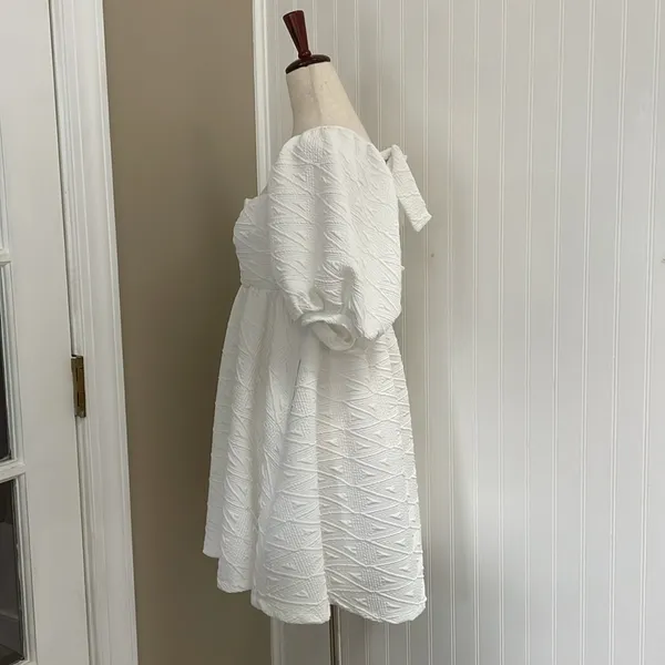 FREE PEOPLE Violet Puff Sleeve Tie Back Babydoll Mini Dress in White Size M (?) - Image 5