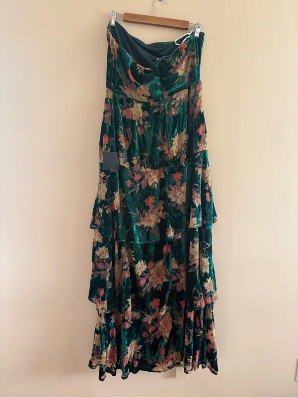 Lulus Real Allure Emerald Floral Burnout Velvet Strapless Maxi Dress Size XS - Image 4