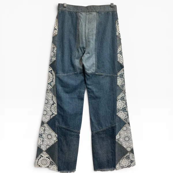 Free People In‎ My Element Patched Flare Jeans Blue Lace Crochet 25 - Image 3